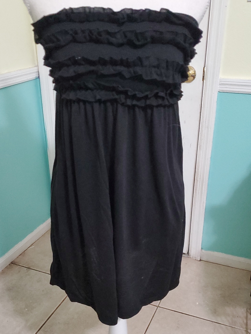Op Black Y2K Beach Strapless Ruffle Babydoll Tube Mini Dress Juniors M